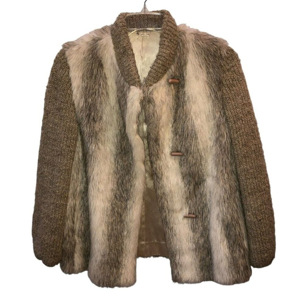 Vintage D Esprit Dubrowsky Perlbinder Womens Small Faux Fur Knit Coat Jacket S